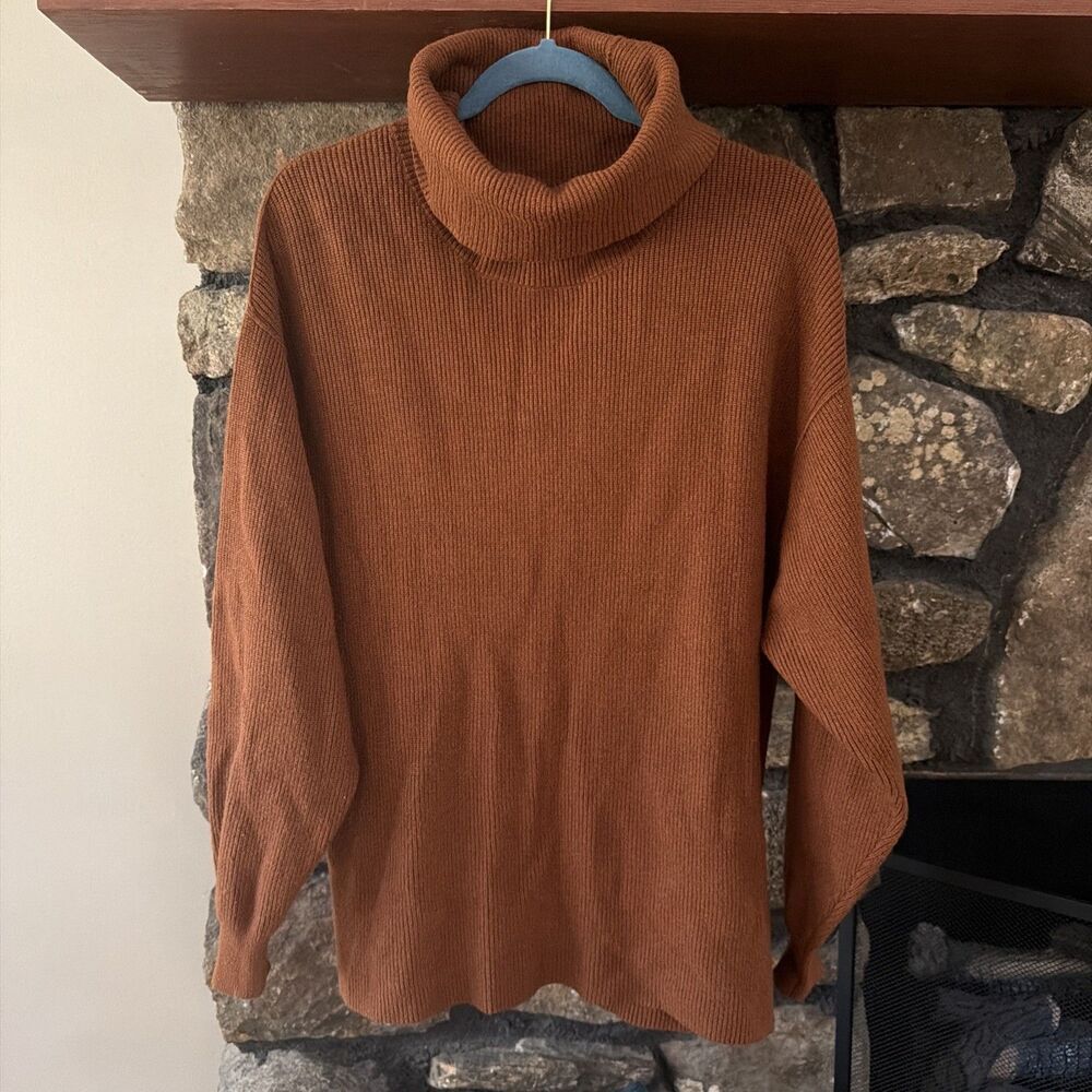 Free People Funnel Neck Ribbed Knit Pullover Sweater Brown Size Small Boho Cozy